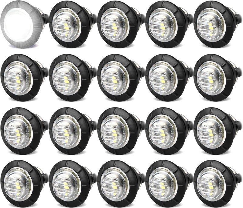 ALFU 3/4" Inch 20Pcs White Round LED Trailer Side Marker Clearance Lights Front Rear Top Marker Indicators Tail Light Waterproof for Truck Car Bus Van Pickup RV - Image 1